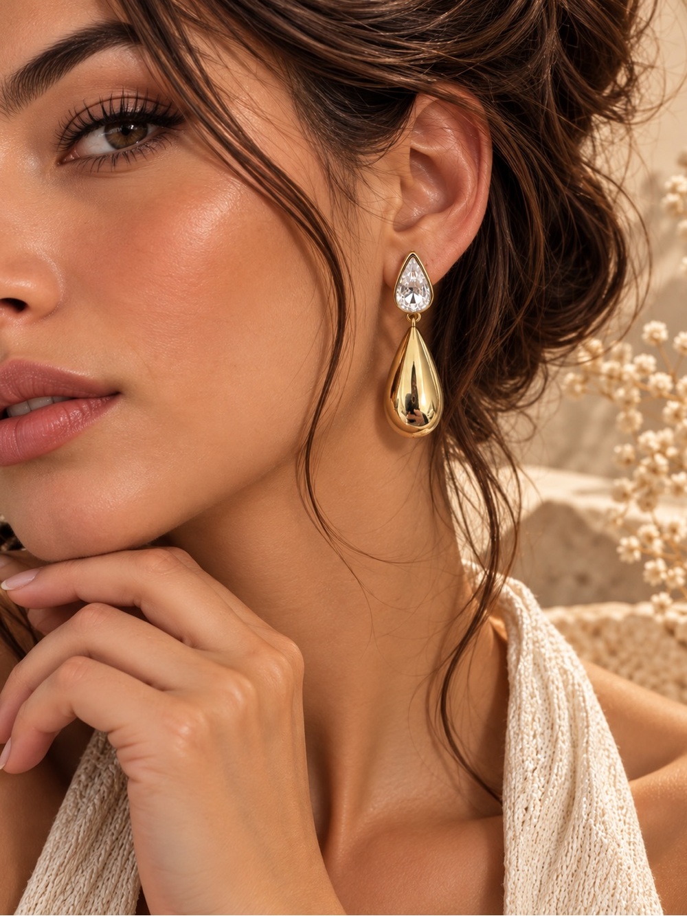 Gold Teardrop Crystal Drop Earrings